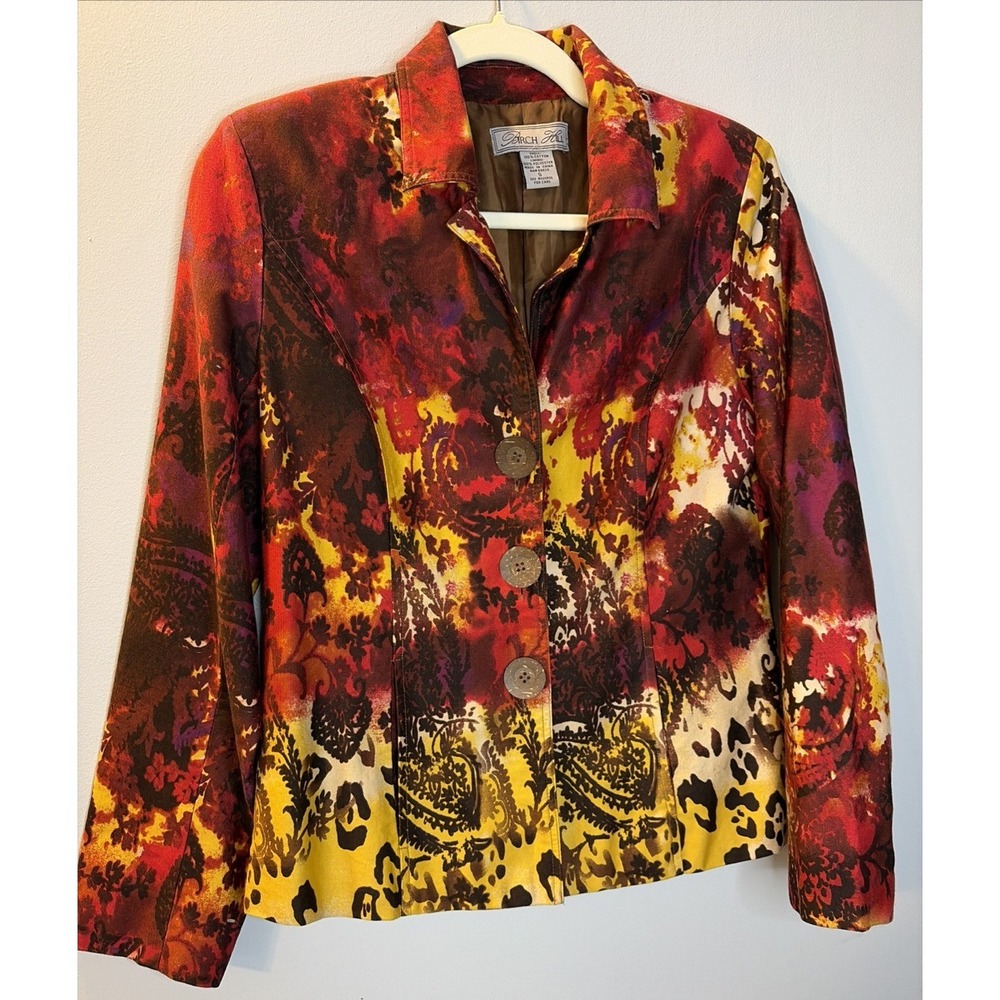 VTG Birch Hill Boho Floral Paisley Wood Buttons Abstract Artsy Creative Blazer S